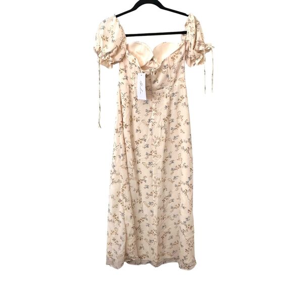 ADEIRLINA Bardot Floral Midi Dress Yellow NWT XS - Picture 3 of 6